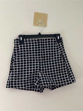 Zara Trafaluc TRF Black White Grid Check High Waisted Shorts Size S